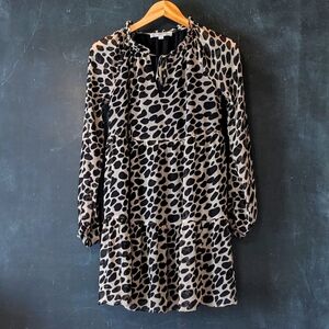 Loft Animal Print Dress Long Sleeve Sz XS